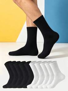 1/5/10/20 Pairs Men's Mid-Calf Socks, Minimalist Black & White Casual Socks For Spring & Autumn, Daily Versatile - Multicolor - View 1