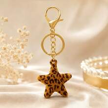 1pc/3pcs Women's Flocked Leopard Print Hollow Bow Star Perfume Bottle Keychain Pendant, Versatile Bag Charm For Autumn/Winter - Multicolor - View 8
