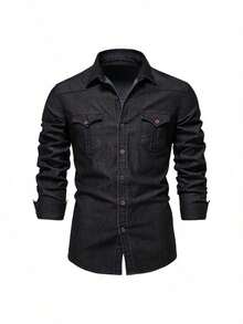 Primavera y verano chaquetas de los hombres, de algodón, delgado, chaqueta de solapa, camisa de doble bolsillo, estilo de la calle, la moda urbana, adecuado para el uso diario de desgaste - Negro - Ver 1