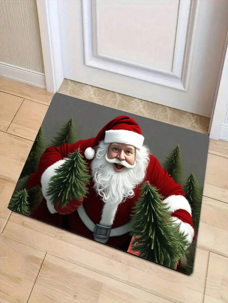 1pc New Christmas Best Seller - Daily Decoration - Holiday Decoration - Christmas - Santa Claus & Pine Tree Rug, Suitable For Living Room, Bedroom, Indoor - Machine Washable - Flannel Material, Delicate Texture, Comfortable To Skin, No Pilling, Easy Care, Odorless - Perfect For Home Decor, Room Decor, Living Room Rug, Bedroom Rug, Bathroom Rug, Kitchen Rug, Area Rug, Hotel Decor - Area Rug, All Season - Multicolor - View 1