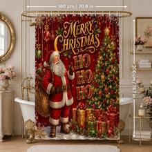 1pc/4pcs Red Background Santa Claus Gift Pattern Multi-Functional Bathroom Decor Shower Curtain Set, Free 12 Hooks, Premium Holiday Atmosphere, Bathroom Mat U-Shaped Floor Mat And Round Toilet Lid Cover, Suitable For All Occasions Decoration, Bathroom Set - Santa Claus Gift Red Background - View 11