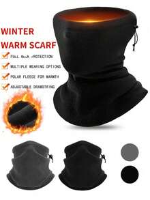 1/3pcs Unisex Fleece Neck Gaiter Winter Face Mask, Polyester Warm Windproof Neck Cover With Adjustable Drawstring, Soft Breathable Ski Face Cover For Snowboarding Cycling Hiking Cold Weather Outdoor Sports For Men Women - Multicolor - View 2