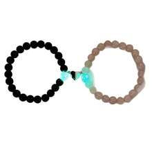 2pcs/Set Couple Magnetic Beaded Bracelet Set, Pink & Black Round Bead Chain Bracelet, Matching Protective Wrist Accessory, Perfect Valentine's Day Gift - Multicolor - View 7