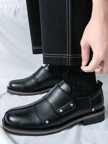 Time Magic Hook & Loop Big Head Height-Increasing Derby Shoes British Slouchy Loafers Slip-On Casual Shoes Niche - Black - View 2
