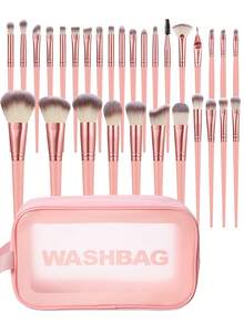 23/30/31/52/53Pcs Complete Cosmetic Tool Set,30Pcs Premium Soft Makeup Brushes For Eyeshadow,Foundation,Varied Size Makeup Sponges,Mixed Powder Puffs,Brush Washing Bowl,Fluffy Hair Bands,Portable Cosmetic Bag,Multi‑Functional Face MakeupCollection - Pink - View 16