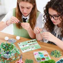 6pcs DIY Beaded Plant Set, Green Glass Beads Moss Iron Wire Group, Handmade Hanging Pot Plant Decor Home Decoration Craft Materials - A - View 6