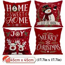 4pcs/1pc Warm Red Christmas Decorative Pattern Pillow Case Without Insert, Single-Sided Printed Pillow Case, Suitable For Living Room, Bedroom, Home Decor, All-Season Pillow Case - Multicolor - View 16