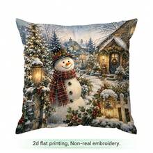 4pcs/1pc Winter Country Christmas Cottage Pattern Pillow Case, Single-Sided Printed Pillow Cover, Suitable For Living Room Bedroom Home Decor, All Season Pillow Case - Multicolor - View 14