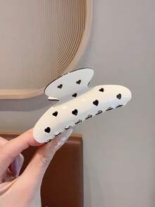 1pc Sweet Classic Black & White Hair Clip, Decorated With Cute Heart Print, Strong Grip, Suitable For Thick Hair, Versatile For Daily Commute - Multicolor - View 20