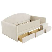 Upholstered Sofa Bed, 90*190 Cm, Multifunctional Bed With Two Drawers And Side Rails, With Steps, Soft Velvet Fabric, No Mattress, Beige - Beige - View 6