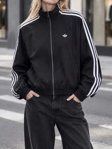 Adidas Women's BALLOON TT Loose Fit Comfortable Stand Collar Woven Jacket For Daily Outdoor Wear KY0545 - Black - View 1