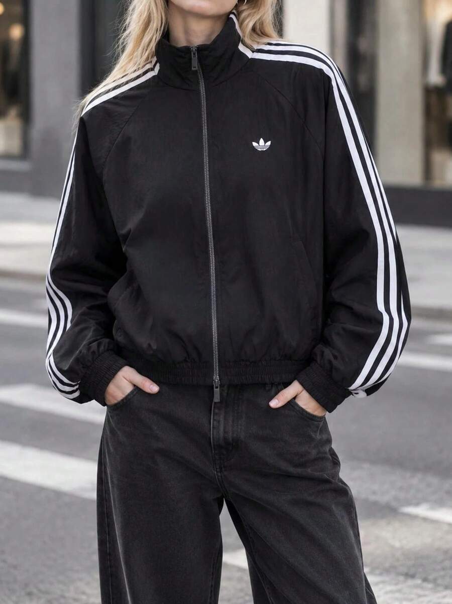 Adidas Women's BALLOON TT Loose Fit Comfortable Stand Collar Woven Jacket For Daily Outdoor Wear KY0545 - Black - View 1