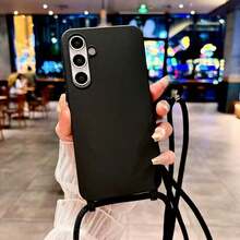 1pc 2026 New Liquid Silicone Phone Case With Lanyard, Anti-Slip, Anti-Drop, Compatible With Galaxy S26, S25, S24, S24 Plus/S24+, S24 Ultra, S24 FE, S20 - Black - View 1