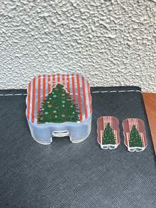 3pcs Set Data Cable Charger Wave-Shaped Protective Cover UV Printed Christmas Tree Pattern Suitable For Christmas Use Compatible With UK Standard 20W Apple Charger Protective Cover, Transparent Anti-Shatter Cover, Protects Phone, 3-Prong Charger, Cable Protective Cover - Multicolor - View 4