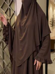 1 set Abaya Muslimah Sederhana, Gaun Maxi Lengan Mengembang Berkerut dengan Khimar Niqab yang Serasi, Pakaian Sholat Islami Longgar Bertekstur Kerut untuk Wanita - MultiWarna - View 3