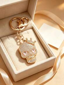 Sweet Cool Style Heart Eye Skull Keychain, Rhinestone Crown Shaped Metal Pendant, Creative Punk Style Gift, Halloween Pendant, Suitable For Backpack Decoration, Daily Bag Decoration, Holiday Party Gift, Women's Keychain, Car Keychain, Keychain Making Material, Men's Keychain, Backpack Keychain, Keychain, Keychain Pendant, Keychain Coin Purse, Bulk Keychain, Keychain Set, Keychain Accessories - Multicolor - View 3
