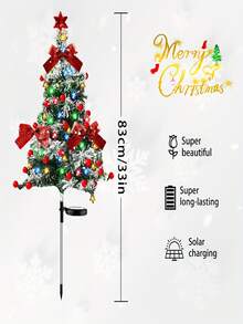 2pcs Solar Powered Christmas Tree Lights, LED Christmas Decorative Lights With Red Ribbon, Berries, Bells And Stars, Suitable For Christmas Decoration, Home Decor, Party Decor, Yard Decor, Garden Decor And Pool Decor - Christmas Tree Lights - View 3