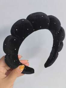 1 pc Bando Awan Kain Modis dengan Rhinestone, Bando Spons Mahkota Tinggi Warna Polos, Ikat Rambut Tidak Menekan, Aksesori Rambut untuk Kecantikan dan Rumah - MultiWarna - View 7
