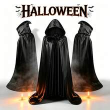 ZUAY 1PC Unisex Adult Grim Reaper Hooded Cloak, Halloween Witch Long Cape, Cosplay Costume Prop For Carnival Rave Festival Party - Black - View 2