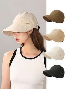 Unisex Breathable Ponytail Opening Sun Protection Baseball Cap With Large Brim, Mask Holder, Adjustable, Versatile Baseball Cap For Daily Outdoor Travel, 1pc, Holiday Gift Sun Hat - A - View 2