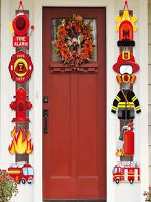 Firefighter Birthday Door Banner, Fire Truck Theme Paper Decor For Party Home Wall - Multicolor - View 5