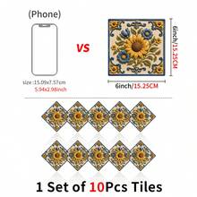 Vintage Floral Tile Decal 6 X 6 Inches Self-Adhesive Waterproof 2D Flat Wall Sticker, Detachable Home Decoration For Kitchen And Bathroom (10/20 Pieces) - C - View 17