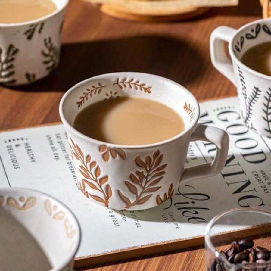 European Vintage Embossed Ceramic Mug, Fresh Breakfast Oatmeal Coffee Cup, Home Kitchen Drinking Cup, Decorative Daily Drinkware Wholesale - Multicolor - View 1