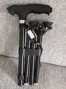 Foldable Hiking Pole, Anti-Slip, Lightweight, Multi-Functional Aluminum Alloy Walking Stick, Adjustable Height, Portable Cane, Suitable For Hiking And Mountaineering, Unisex - Black - View 18