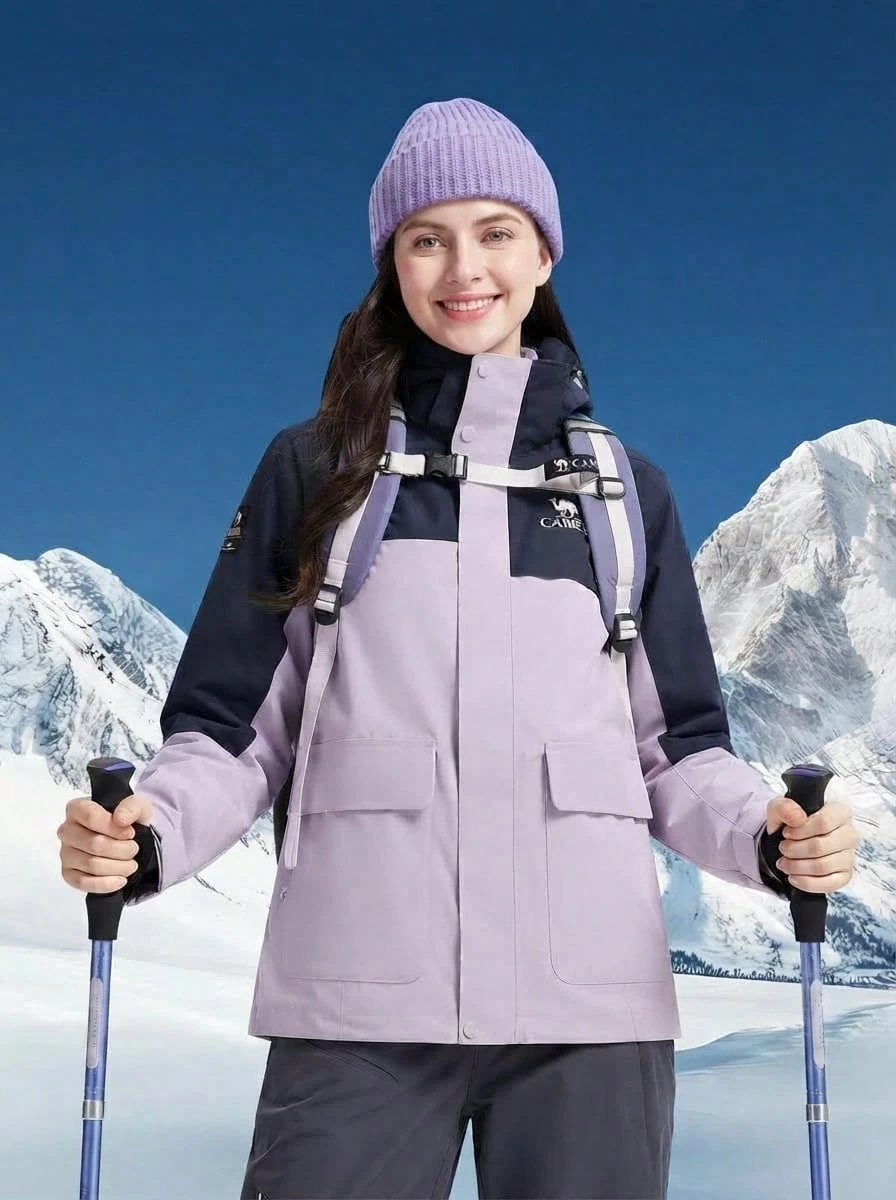 CAMEL CROWN Women's 3-In-1 Goose Down Jacket, Fluorine-Free Waterproof Windproof Outdoor Hiking Coat - Pale Gray-purple/Twilight Blue - View 1