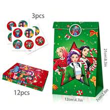 KPop Demon Hunters 12pcs/24pcs Character Print Paper Gift Bags With Matching Stickers, Stylish Anime Figure Pattern Treat Goodie Bags, Heavy-Duty Paper Favor Bags For Gathering Get-Together Snack Candy Present Packaging, Multi-Functional Decorative Storage Packaging Bags, Used For Event Table Decoration, 4 Unique Vibrant Artistic Patterns, Foldable And Reusable Gift Storage Bags - Multi-color - View 5