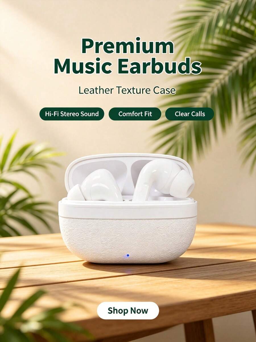 Earbud TWS Bluetooth Nirkabel dengan Peredam Kebisingan, Kualitas Suara Stereo HiFi, Casing Pengisian Daya Nirkabel, Desain In-Ear Tahan Air, Cocok untuk Perjalanan, Kebugaran, Aktivitas Luar Ruangan, dan Penggunaan Sehari-hari - A - View 1