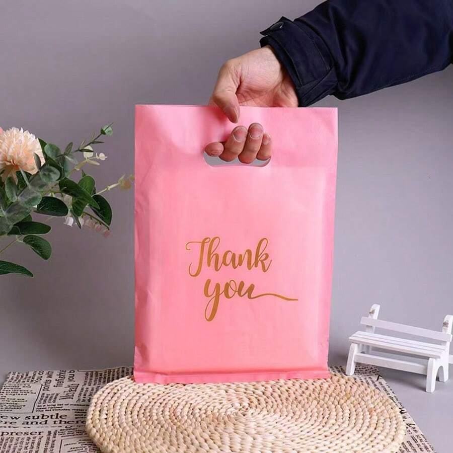 10/30/150pcs Pink Thank You Plastic Gift Bag Set - Durable, Stylish, Reusable, 3 Sizes Suitable For Gift Shop Packaging, Gift Bags, Gift Wrapping, Fashion Packaging, Sturdy Structure, With "Thank You" Design - Pink Thank You Gift Bag Set - View 1