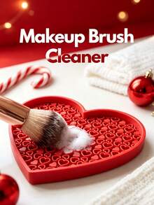 1pc Heart‑Shaped Makeup Brush Cleaning Tray, Portable Cosmetic Brush Washing Beauty Tool, Christmas Gift Option - Red - View 4