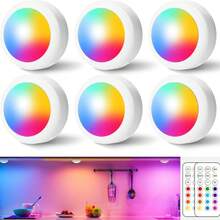 RGB LED Puck Lights, Battery Operated Under Cabinet Lights With Remote Control, 13‑Color Changing Dimmable Wireless Night Lights, Stick‑On Closet Showcase Display Lights For Kitchen, Shelf, Bar, Bedroom Decor - 6 Pcs - View 13