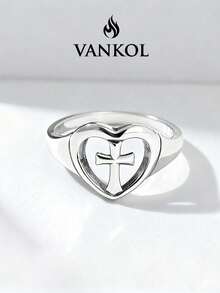 1pc Minimalist & Unique Cross & Heart Jewelry Gift For Women - Cross Love Ring - View 1