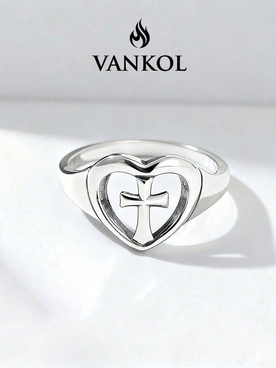 1pc Minimalist & Unique Cross & Heart Jewelry Gift For Women - Cross Love Ring - View 1