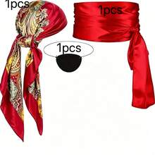 Satin Pirate Headscarf Waist Sash Eyepatch Set For Women Halloween Party Stage Dance Cosplay - Multicolor - View 6