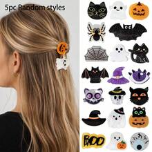 New Halloween Acrylic Mini Hair Clips In Random Colors (5/3/2/1 Pieces), Featuring Stylish Ghost, Pumpkin, And Black Bat Designs. Perfect For Girls' Halloween Hair Accessories, Suitable For Everyday Wear And Halloween. - Multicolor - View 8