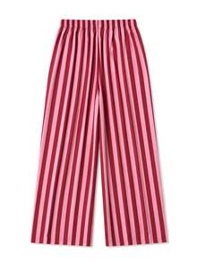 Plus Size Women's Casual Striped Loose Long Pants, Lightweight Comfortable Elegant Bohemian Style, Suitable For Spring Summer Autumn Vacation, Pink - Pink - View 6