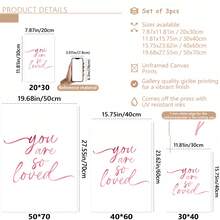 3 Piecesmodern Wall Art Poster Set, Room Decor, Home Decor Set, Abstract Canvas Art Painting, Suitable For Bedroom And Living Room - Butterfly Pattern, "You Are So Loved", Heart Pattern, Pink Bow, Minimalist Style, White Background, - A - View 8