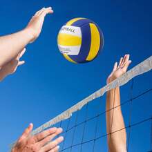 Yellow Blue White Lettering - Upgraded Volleyball Inflatable Set, Size 5 Soft Volleyball, Durable Beach Volleyball, Suitable For Beginners, Training And Competition, All Season - Yellow, Blue, and White With Text - View 3