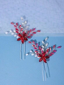 紅色水晶婚禮髮梳、單身派對配件、新娘髮花、女士髮箍、婚禮裝飾、婚禮帽子 - 紅色 - 查看 6