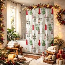 1pc Christmas Tree Letter Shower Curtain, Vintage Design, Waterproof Bath Curtain, Suitable For Bathtub Partition, Bathroom Decor And Bathroom Accessories, Home Decor Gift, Comes With 12 Hooks - Multicolor - View 8