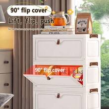 Multi-Size Flip-Top No-Assembly Folding Storage Cabinet, Home Organizer Cabinet For Living Room, Snack, Toy And Miscellaneous Storage - White - View 4