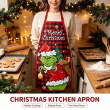 The Grinch 1PC Christmas Series Printed Apron, Waterproof And Stain-Resistant, Creative And Funny Kitchen Apron, Christmas Decoration - Multicolor - View 1