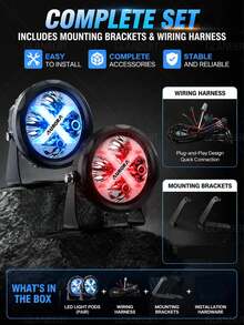 GLANBERT 2 đèn LED tròn laser 4 inch 40W off-road chiếu điểm và chiếu rộng với vòng halo RGB, 7 màu đơn sắc, 15+ chế độ nhấp nháy, kèm bộ dây điện và công tắc - Đèn nền RGB bảy màu - Xem 13