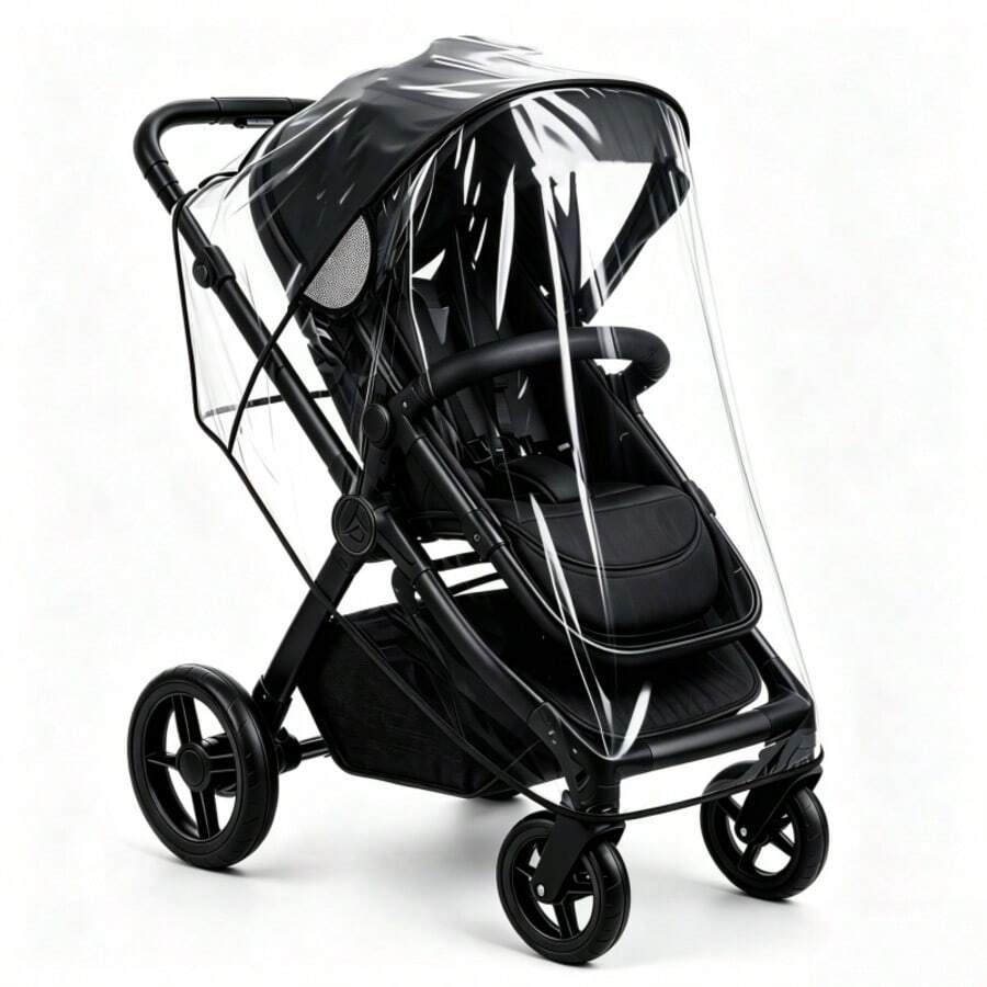 Transparent Stroller Rain Cover, Dual-Side Breathable, Lightweight, Portable, All-Season Universal, Travel Windproof & Waterproof Stroller Accessory - Transparent Mosquito Net Rain Cover - View 1