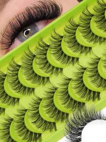 Voluminous Russian Style DD Curl False Eyelashes, Fluffy Synthetic 3D Faux Mink Lashes, Cat Eye Style, Exquisite 8D Full Row Thick Lashes, Lifting Eye Shape Effect, Full & Dense Design, Extended & Thickened Outer Corner, Makeup Lashes, Natural Look, Faux Mink Texture, Realistic Short-Term Lash Extension Effect - Multicolor - View 4