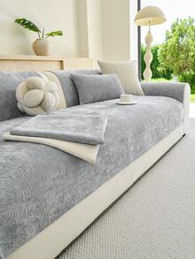 1 Buah Bantal Sofa Anti Selip Chenille Warna Solid Bergramasi Tinggi untuk Semua Musim, Gaya Minimalis, Kain Dekoratif & Pelindung Sofa untuk Rumah, Dapat Dicuci dengan Mesin. - Light Grey - View 2