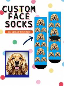 1 Pair Of Custom Socks, Pat,Cat,Puppy,Custom Face Socks, Heart Pattern Personalized Photo Socks, Put Any Face On The Socks, Best Gift For Friend - Multicolor - View 9